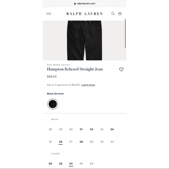 Polo RL Denim 36x34 Black Jeans - Picture 7 of 8